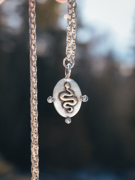 Serpent Necklace - 14k Gold - Montana Sapphire